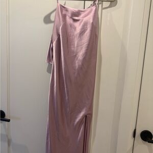 Revelry Asymmetrical Satin Dress in Light Pink
